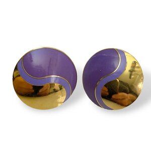 LAUREL BURCH EARRINGS Purple Ying Yang Enamel Pierced Button Style